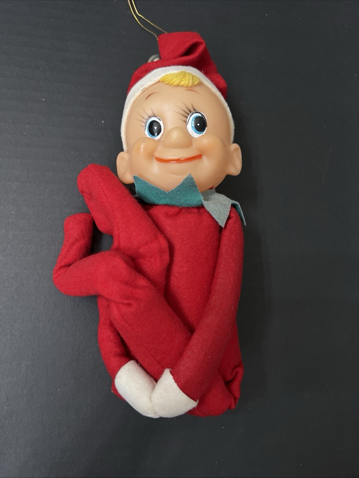 Rare 1950s-60s Vintage Japan Pixie Elf Knee Hugger Red Felt With White Gloves