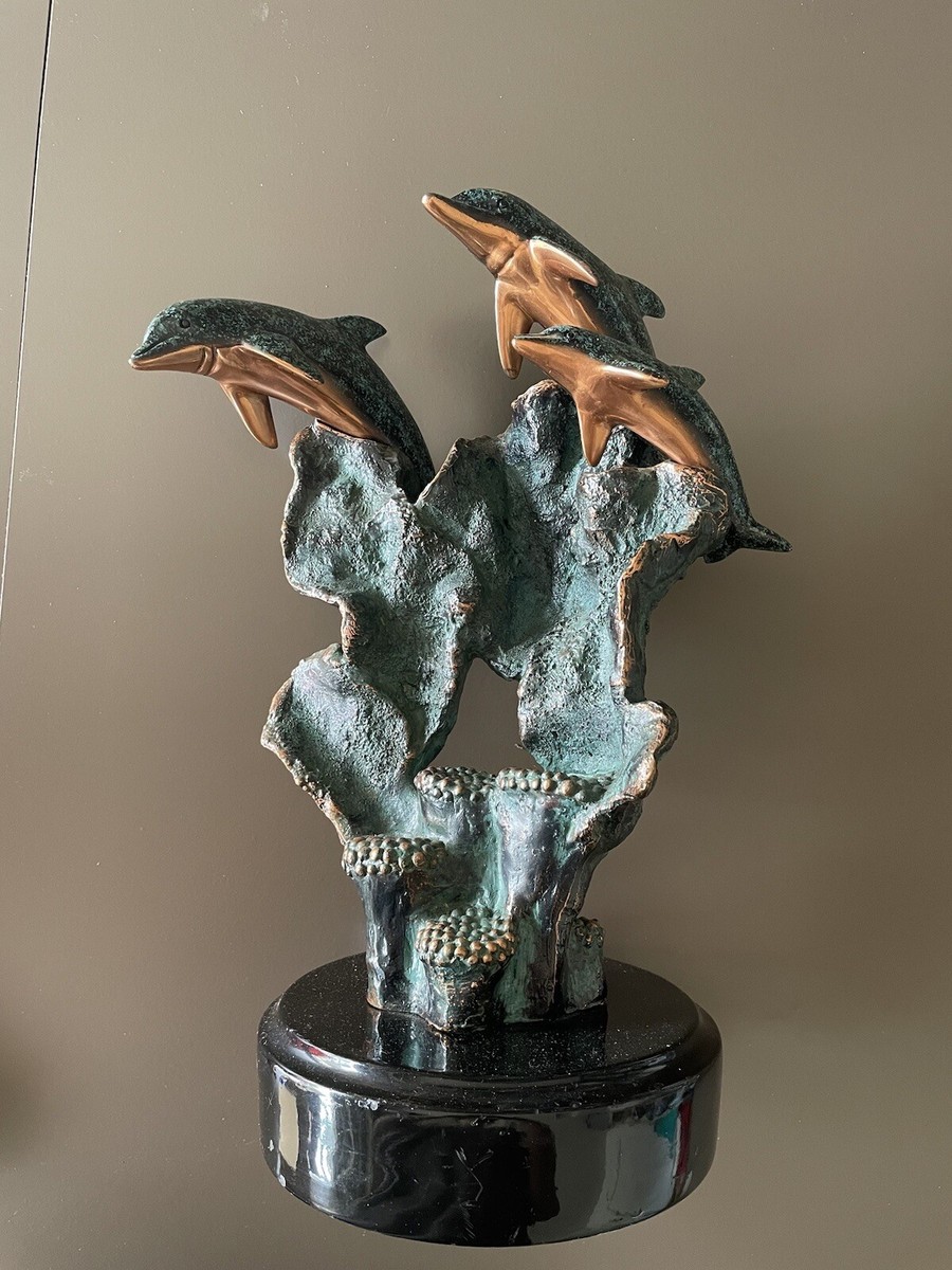 Vintage DONJO Dolphin Copper Sculpture Signed 16