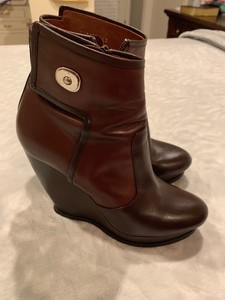 dark brown wedge booties