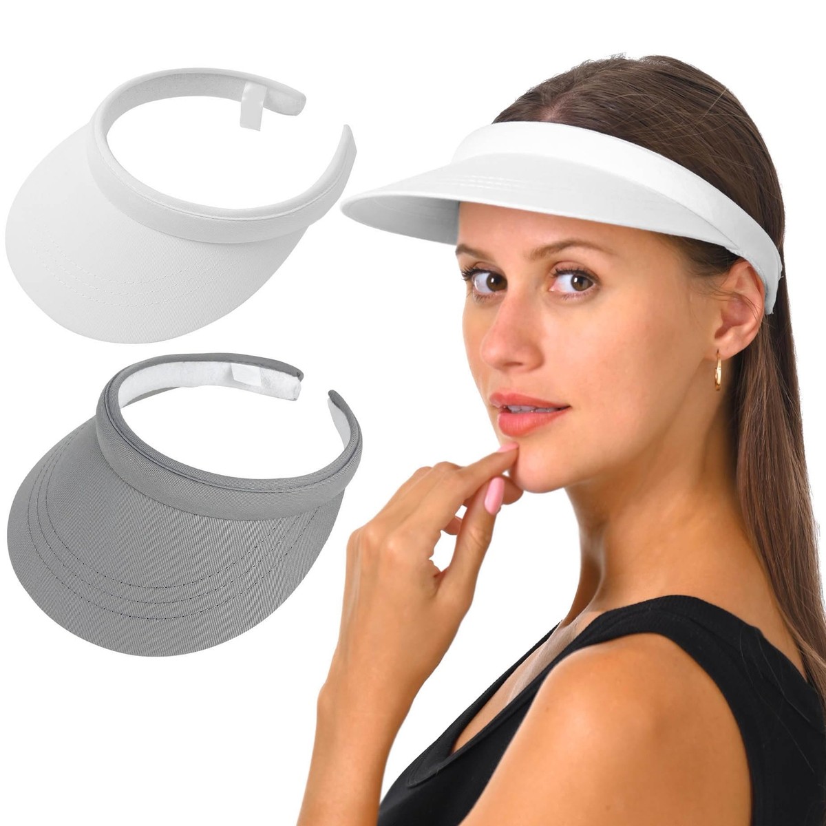 2 Pack Clip On Visor Hats Women Men Adjustable Wide Brim 