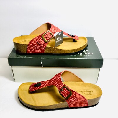 Spring Step Estelle-RD Women s Thong Red Leather FlipFlop Sandal Size 9M
