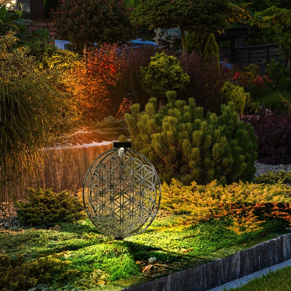 Solarlampe AußEnleuchte Stecklampe Gartenlampe Erdspieß Ring Blume Silber Led-image