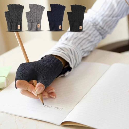 Guantes térmicos sin dedos EE. UU. para hombre mujer tejidos cálidos invierno medio dedo mitones - Imagen 7 de 30