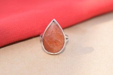 925 Sterling Silver Natural Sunstone Pear Gemstone Ring Boho Ring Gift For Her
