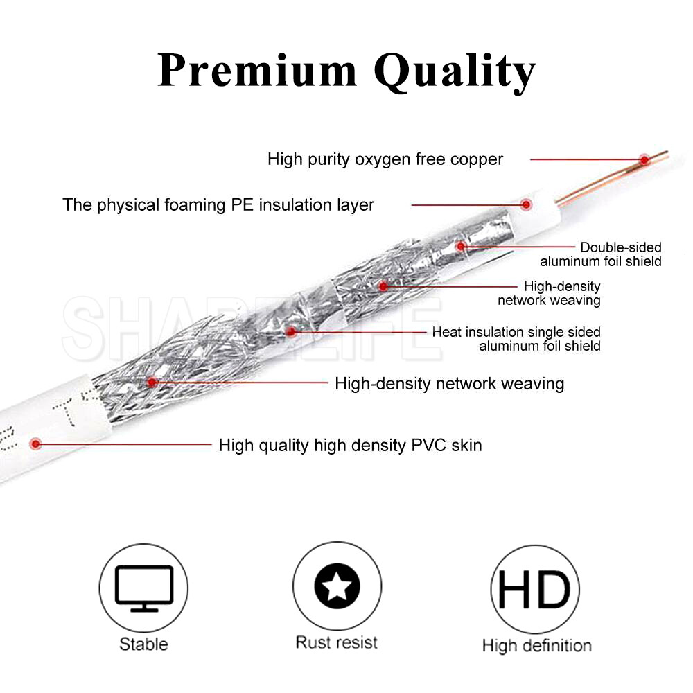 TV Antenna Extension Cable FType to PAL Male Aerial Flylead Cord 1.8m