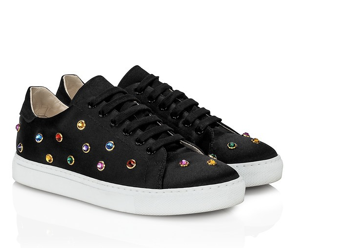 black sneakers with rhinestones