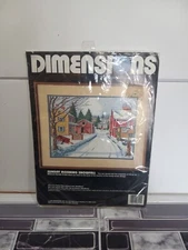 1990 DIMENSIONS Stamped Cross Stitch Kit SUNDAY MORNING SNOWFALL #3111 Katz NOP