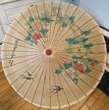 Antique handmade Japanese umbrella bamboo paper made artist signed