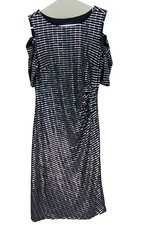 R&M Richards Disco Ball Shimmer Dress Silver Black Party Cold Shoulder Sheath 8