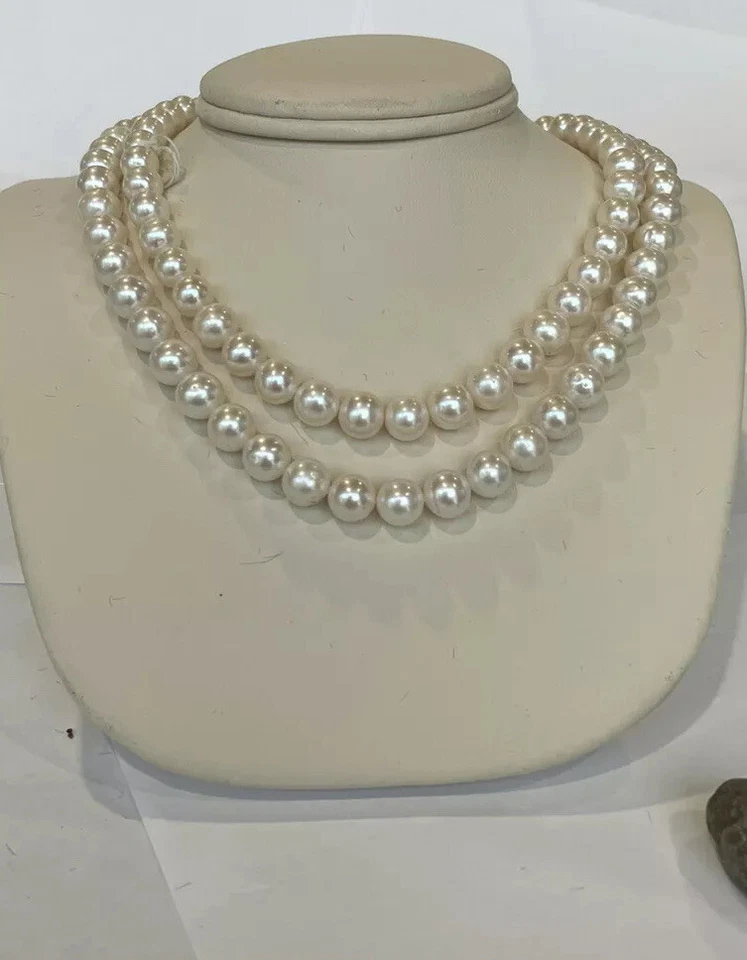 2 пряди 10 мм пресноводный жемчуг ожерелье, 34 «длиной или две вложенные пряди - Изображение 4 из 4