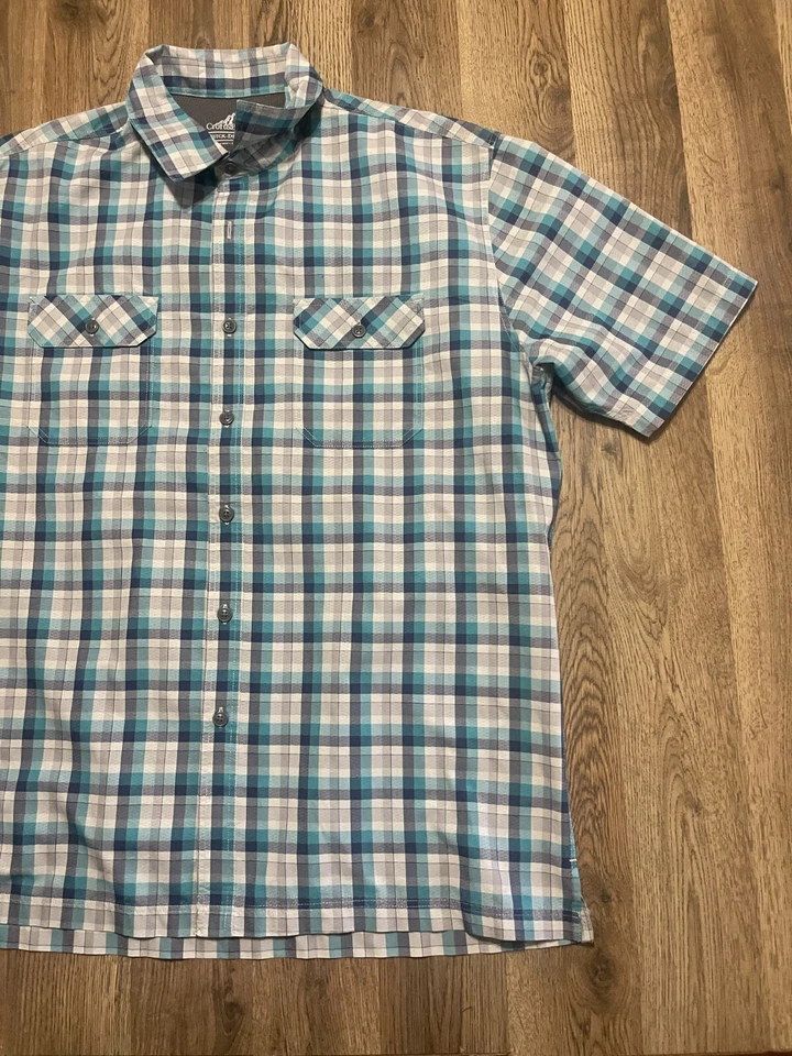 Camisa Croft & Barrow, Para Hombre Grande, Azul Gris Blanco, Cuadros, Manga Corta Abotonada Foto 4 de 4