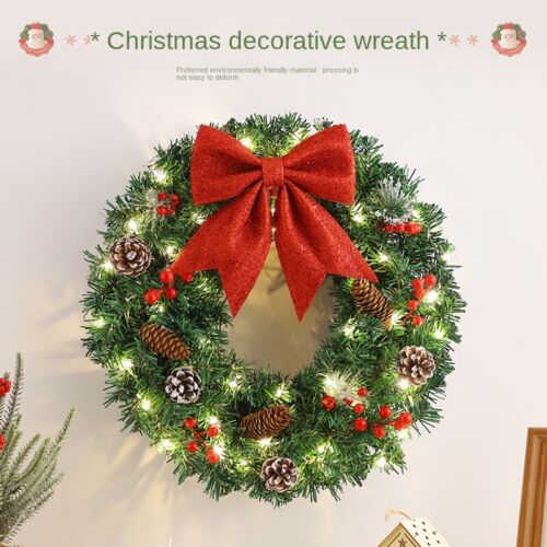 Christmas Wreath Pre-Lit with LED String Lights Door Garland Holiday J - Picture 1 of 14