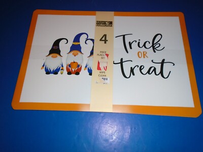 Kitchen Collection Set of 4 Halloween Trick or Tream Gnome Placemats NEW