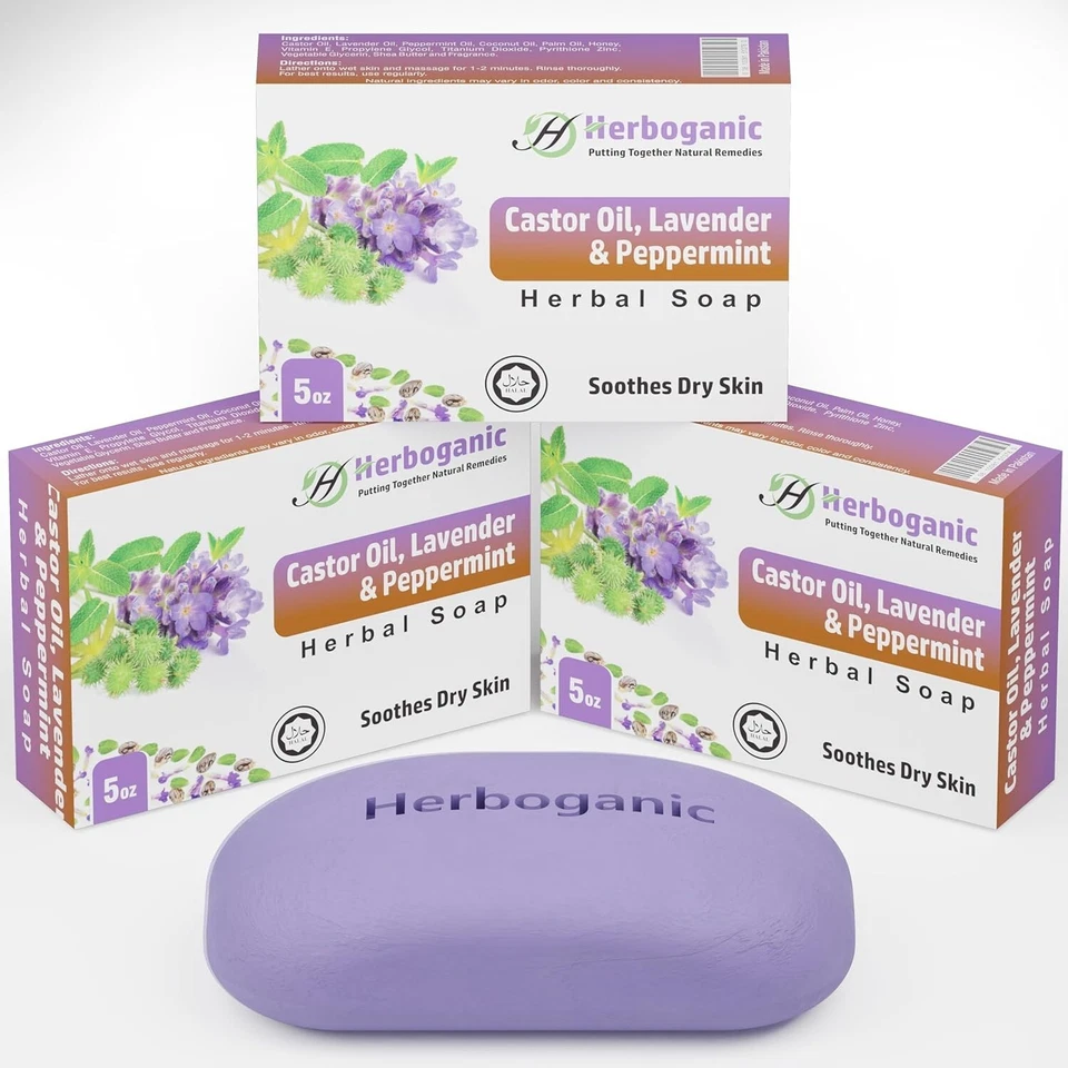 Aceite de ricino lavanda menta jabón de hierbas 5 oz paquete de 1,3 o 6 hidratantes Foto 2 de 4