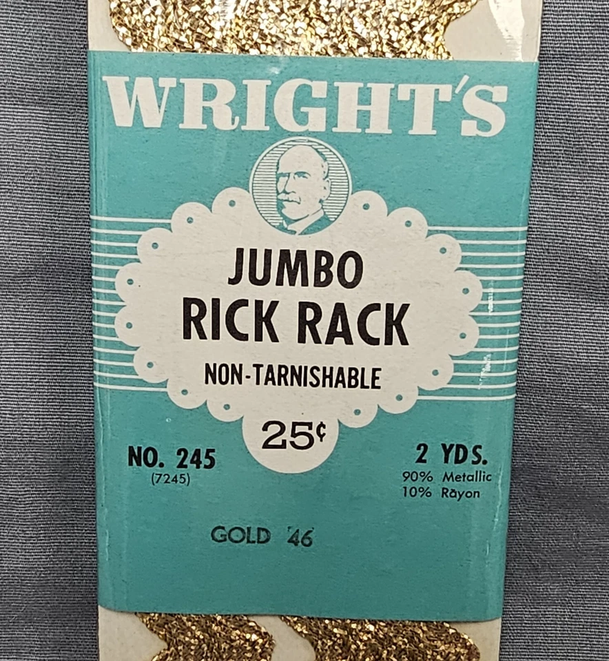 VTG Wright's Metallic Gold JUMBO Rick Rack Sewing Trim 2 Yds NOS Sealed Package - Image 3 of 4
