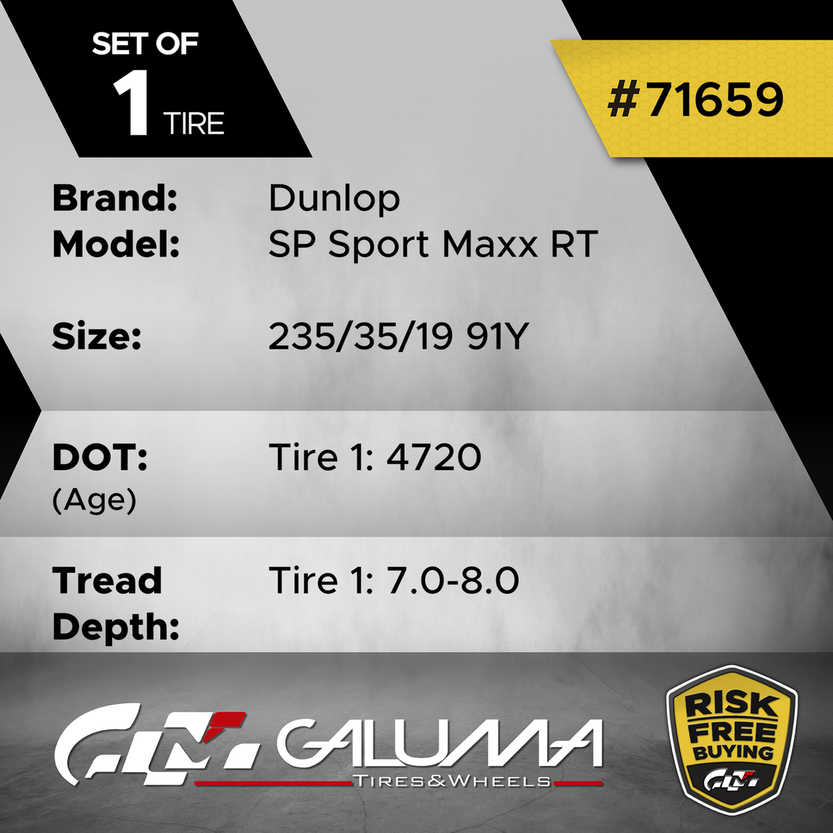 1X Tire Dunlop SP Sport Maxx RT 235/35/19 235/35ZR19 2353519 91Y