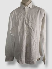  80 Calvin Klein Men's White Long Sleeve Striped Dress Shirt Size 15.5 34/35