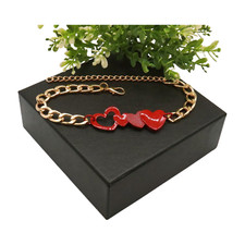 Women Gold Metal Boot Chain Bracelet Shoe Red Heart Love Charm Fashion Jewelry