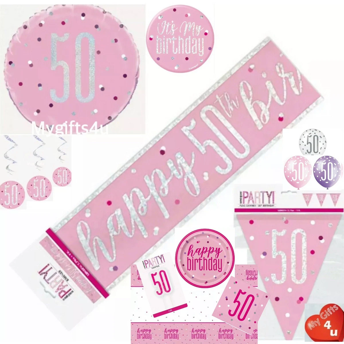 Striscione Bandierine Per 100° Compleanno – Unique Party 2,74m – Rosa E Argento Con Scritta 100 - 2
