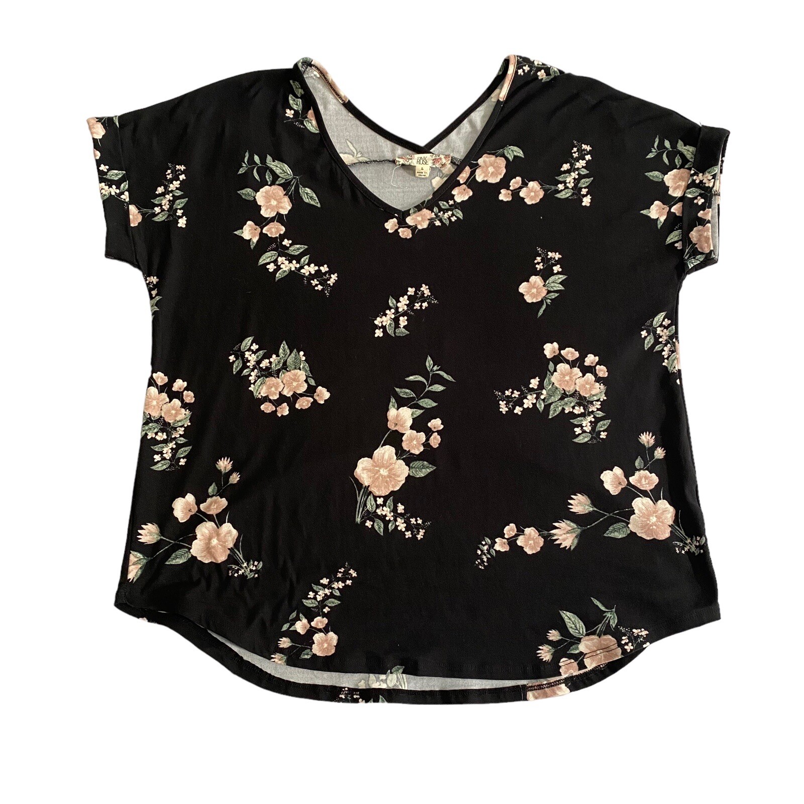 Torrid Pink Rose Women’s Tee Size Large Black Floral Cottagecore Romantic