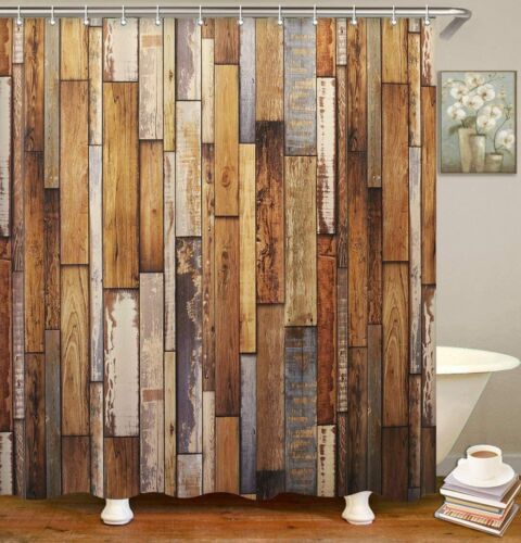 Farmhouse Barn Door Shower Curtain with Hooks Vintage Bathroom Decor Waterproof - Picture 1 of 4