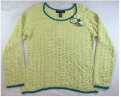 DIALOGUE Pullover  XL NWT Lime Long Sleeve Teal Trim Knit Flowers Beads