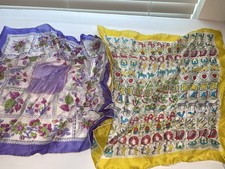 Lot Of 2-Vintage GLENTEX Silk Scarves-16  X 16  Hand Rolled-Japan