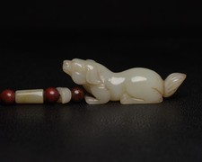 Certified Natural Hetian Jade Hand-carved Zodiac Dog Statue Pendant 2809