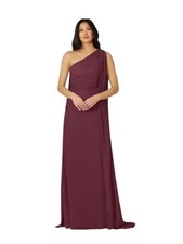 Azazie Lydia One Shoulder Chiffon Bridesmaid Dress Size C Old Mauve Chapel Train