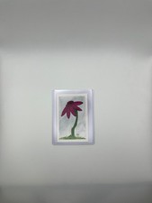 ACEO water color daisy with book print leaves and stem.