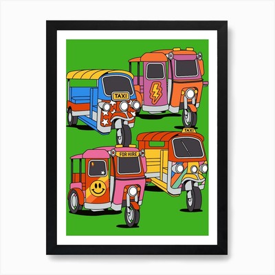 Grün Bunt Tuk Tuk Asien Reise Gerahmtes Wandbild Poster Leinwanddruck Bild