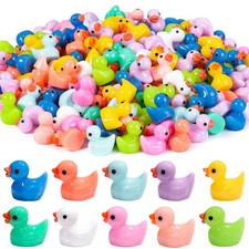 DULEFUN 200pcs Tiny Ducks 10 Colors Little Duck Figures Mini Resin Ducks Plastic