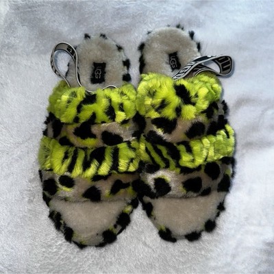 ~UGG neon green and black leopard print slippers    ( Used)  ~ Size 9 usa 