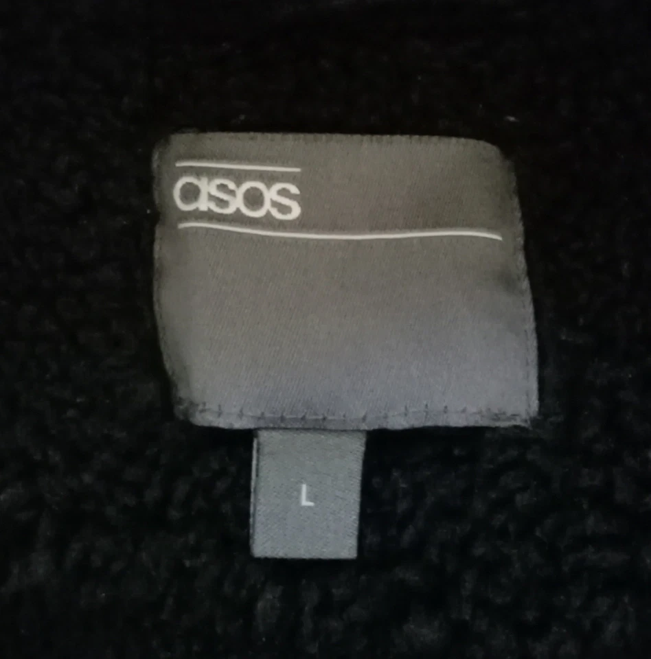 Chaqueta de camionero forrada Sherpa de pana grande para hombre Asos cálida resistente toda negra  Foto 4 de 4