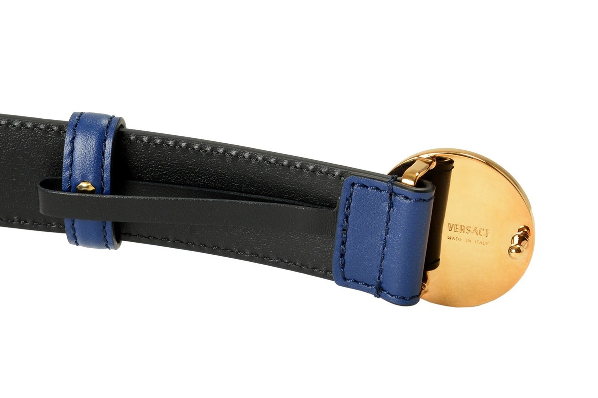 Versace Royal Blue 100% Leather Gold Medusa Head Decorated 