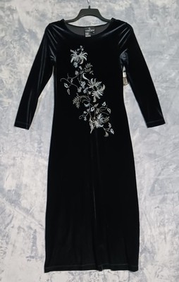 Carole Little Dress Womens 4 Velvet Long Sleeve Floral Embroidered Gown NWT