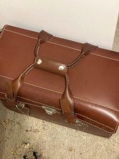Vintage Brown Hard-Sided leather camera bag w/ Straps Handle Latches Locking