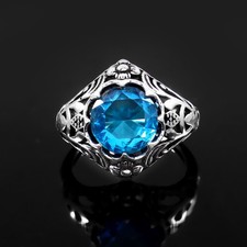 925 Sterling Silver Swiss Blue Topaz Gemstone Jewelry Ring All size US