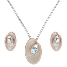 Silverly Set Orecchini Collana Argento 925 Placcato Oro Ovale Topazio Azzurro