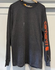 Carhartt Men Signature Sleeve Logo Long Sleeve T Carbon Heather Size Small