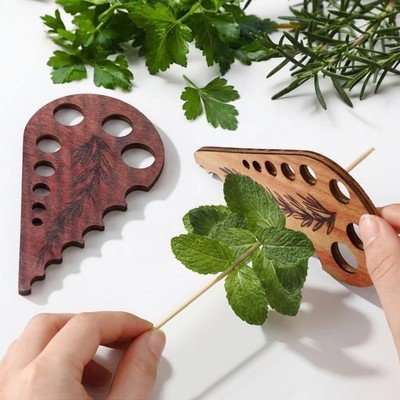 Sliner 2 Pcs Wooden Leaf-shaped Vegetable Separator, Pottery Herb Stripper Tool