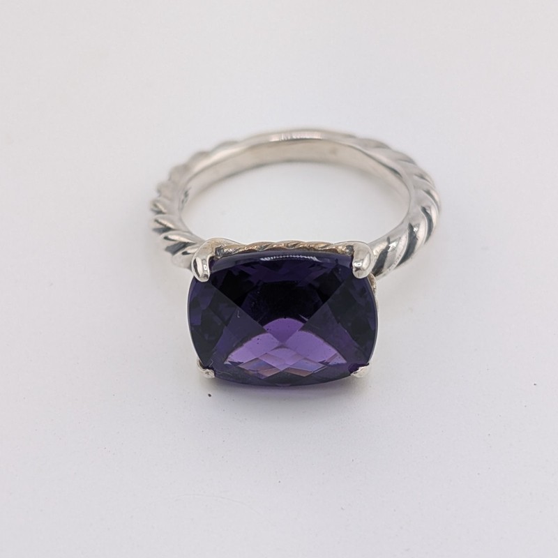 David Yurman Sterling Silver Stack Cushion Ring Amethyst Size 5