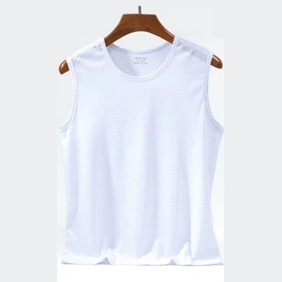 Men s Ice Silk Mesh Tank Top Gym Stringer Fitness Vest Sleeveless Muscle Shirt