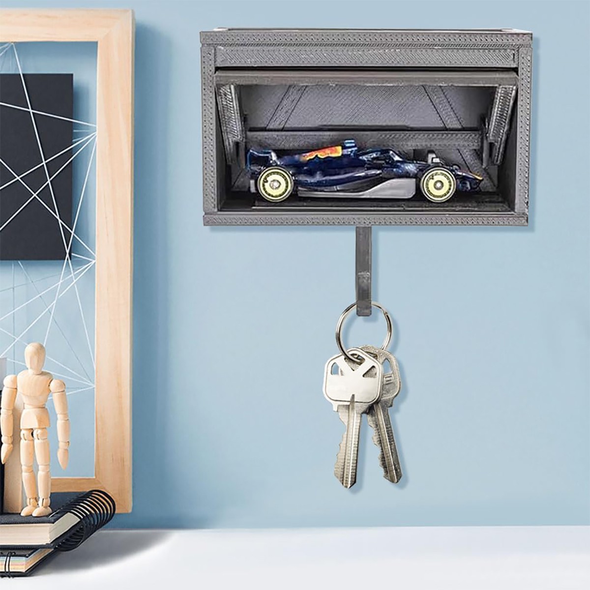 3D Car Garage Key Holder with Opening Door, Key Holder for Wall HOT (Black)