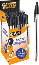 Cristal Original Black Ink Biro Ballpoint Pens, 1Mm Tip, Box of 50