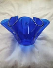 Vintage Murano cobalt Blue Art Glass Handkerchief Vase, Made In Italy