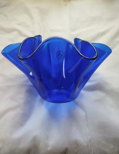 Vintage Murano cobalt Blue Art Glass Handkerchief Vase, Made In Italy