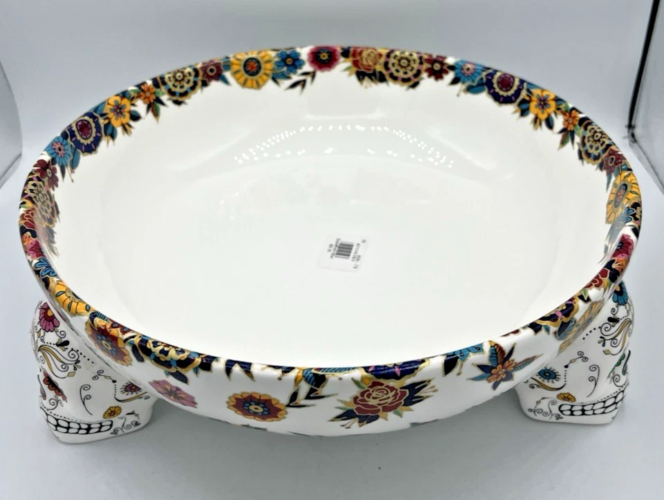 Tigela Williams Sonoma Dia dos Mortos Sugar Skull pés 12 em Halloween - Imagem 4 de 4