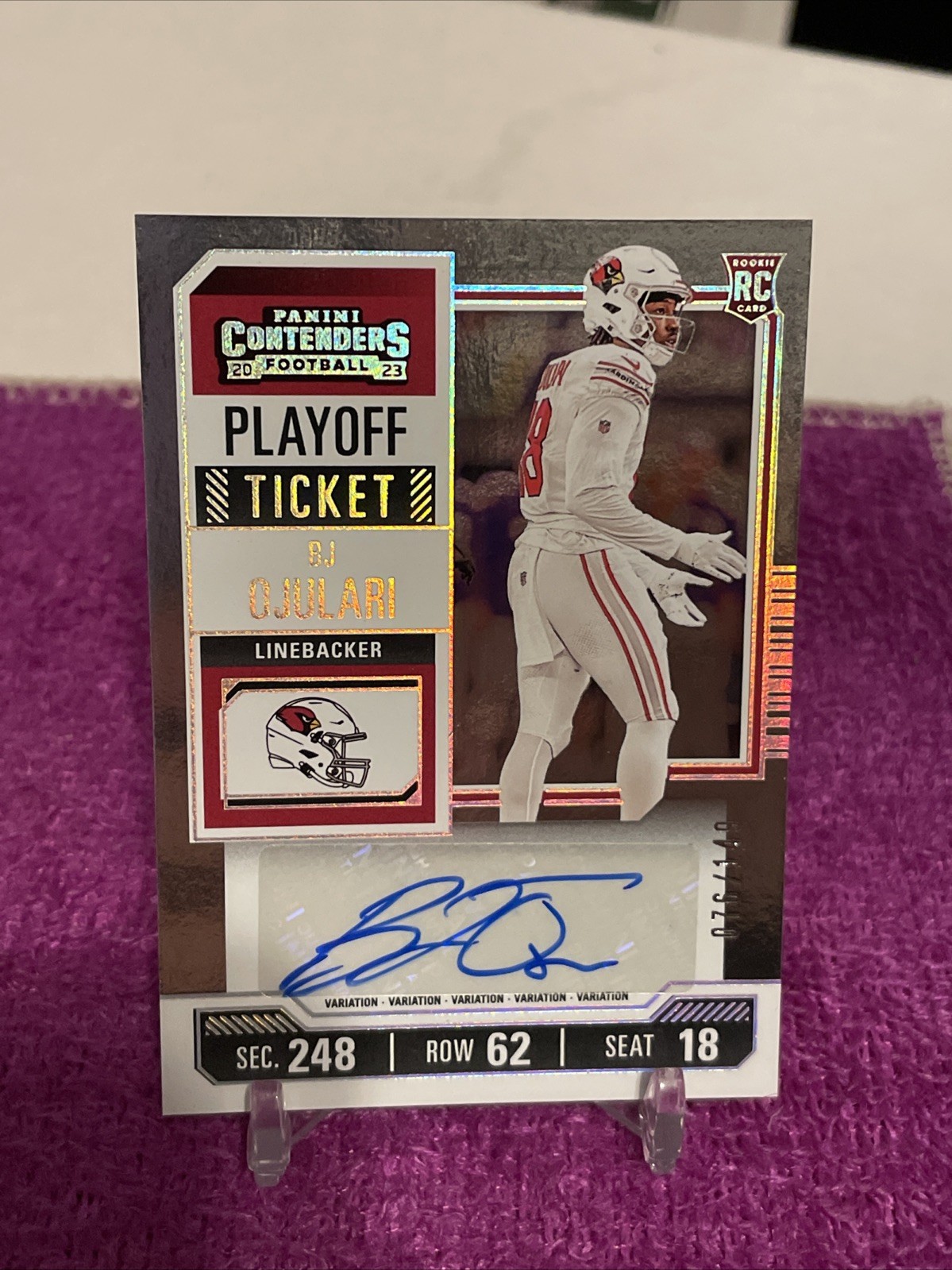2023 Panini Contenders Football BJ Ojulari Playoff Ticket Variation RC Auto /149