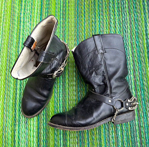 Men's Vintage Cowtown Biker Boots - As Is (Chain Harness needs repair) U.S 8